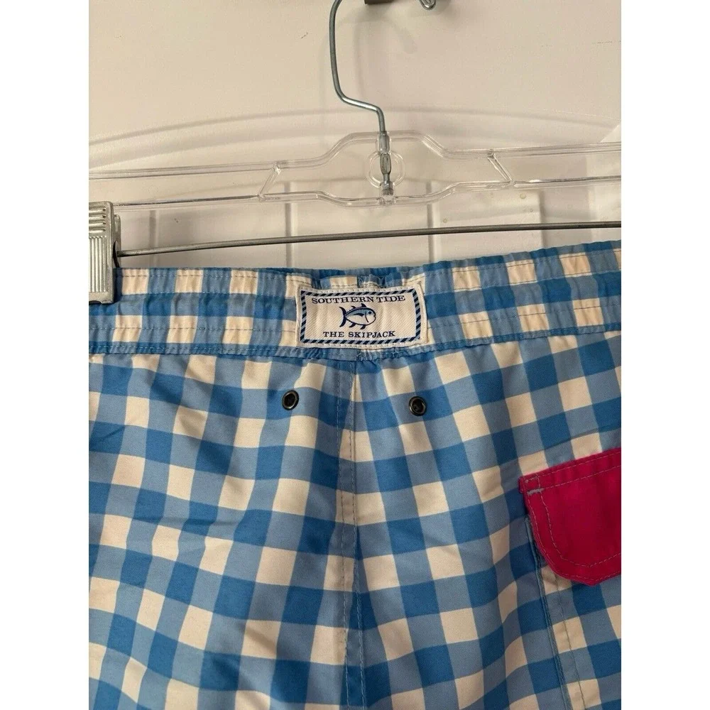 Southern Tide Blue White Checked Swim Trunks Size Small